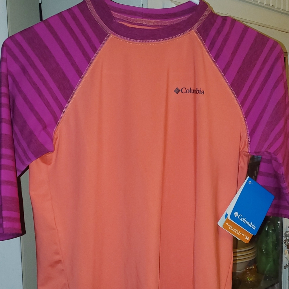 NWT Columbia Girls Orange & Purple Mini Breaker II Rash guard Swim Top